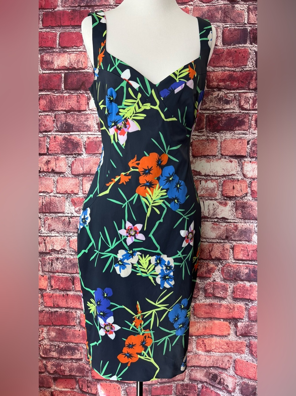 Karen Millen Floral Tropical Acetate Blend Sheath Dress US 8